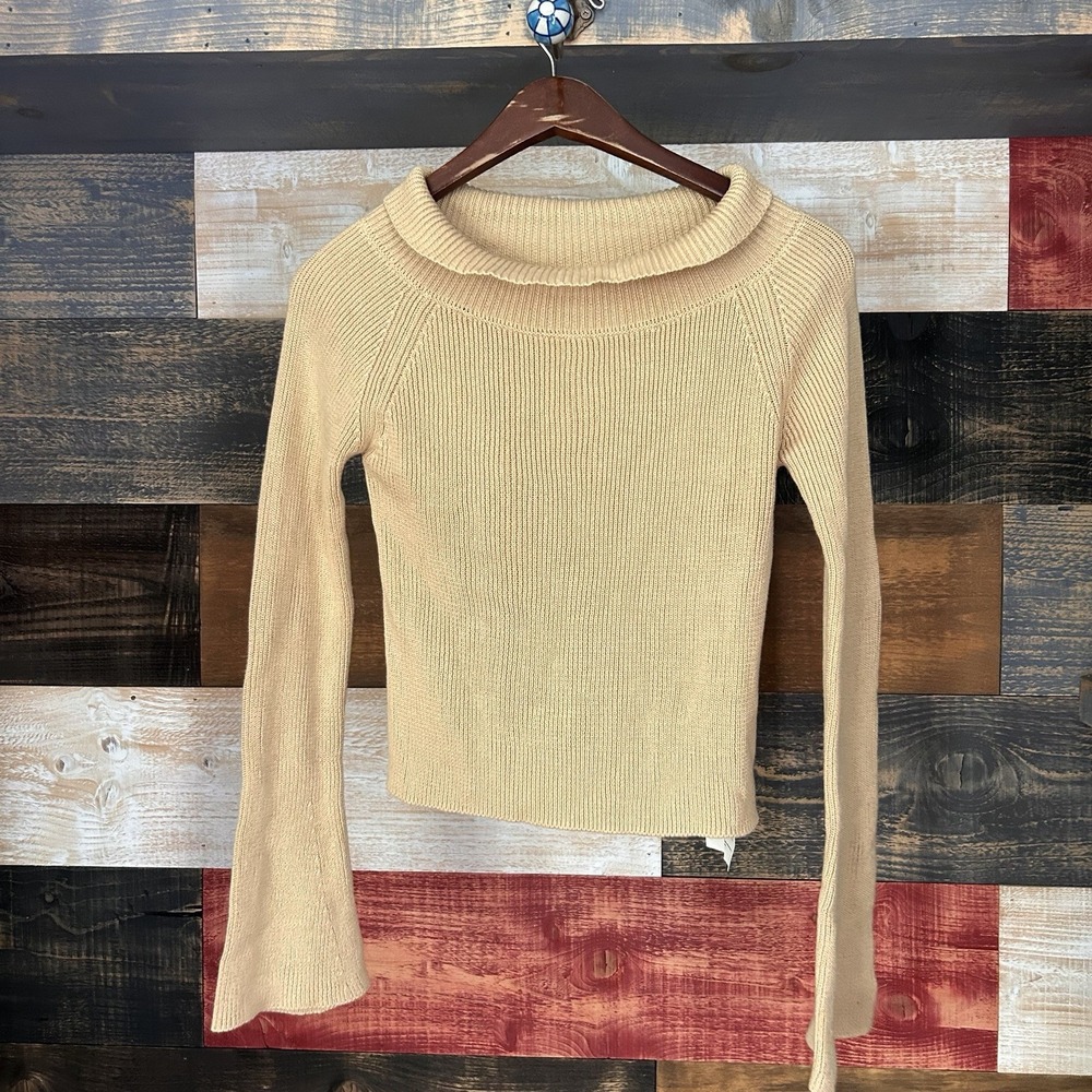 NWT My Mum Made It Soft Off Shoulder Ribbed Sweater Beige XS Top